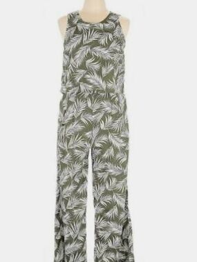 Lands End jumpsuit.  Green and white leaf print. Sz 16
